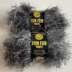 Lion Brand Fun Fur Yarn Gray Black Lava Eyelash Color #204 Lot of 2 Skeins NWT